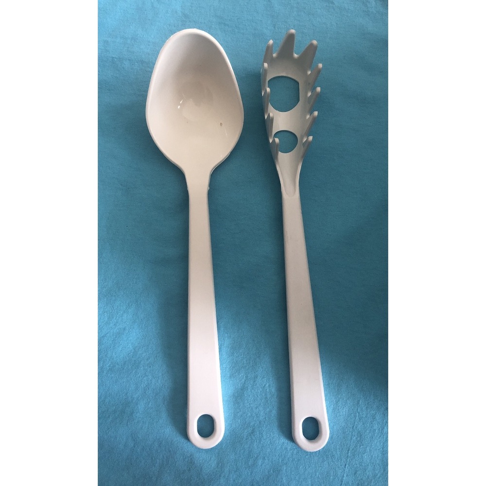 Vintage Tailor Made Spaghetti Pasta Measuring Fork & Ladle White Nylon Made USA